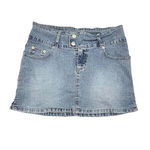 Y2K OTB One Tuff Babe Stretch Blue Denim Short Mini Skirt size 7/8 bodycon bratz